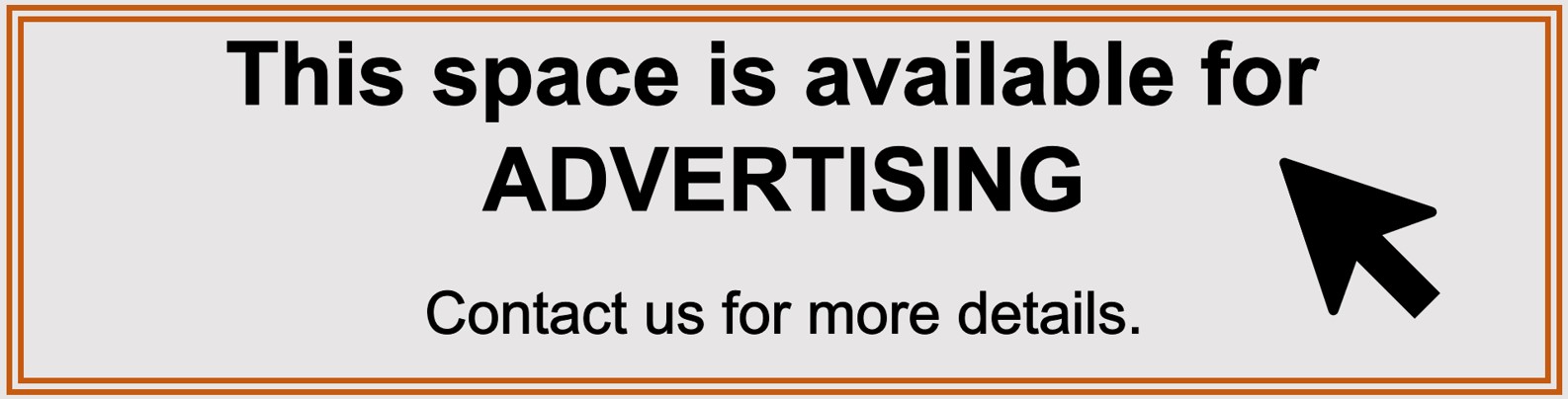 A light grey banner with an orange border reading, this space is available for advertising, contact us for more details.